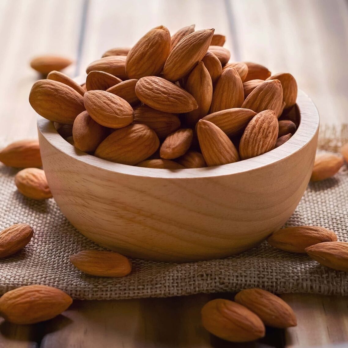 almonds in bowl on a table