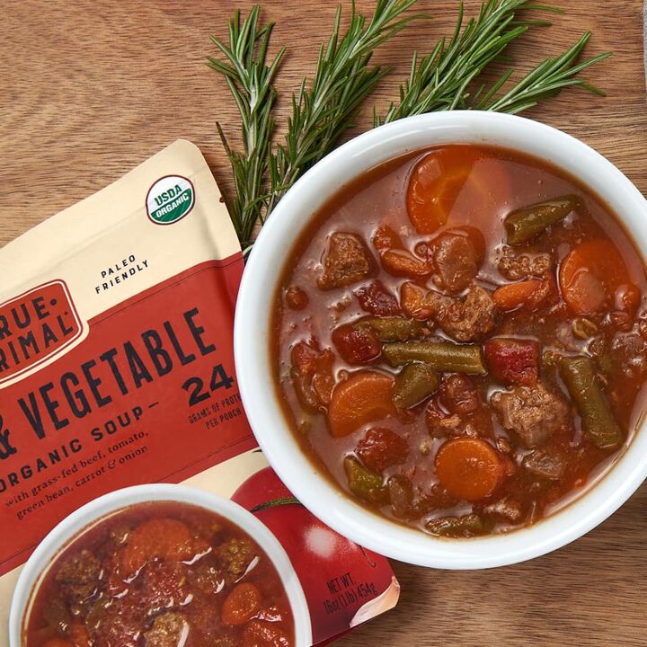 Beef and Vegetable Soup on tray