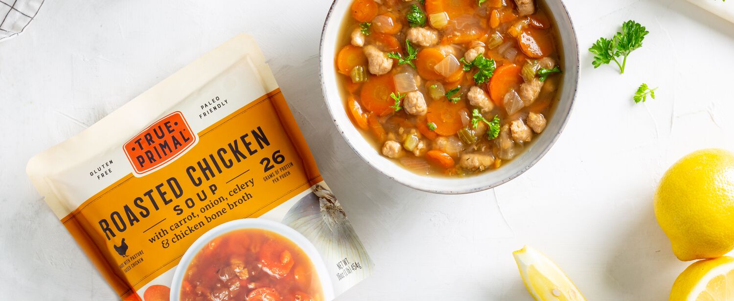 Roasted Chicken Soup next to bowl