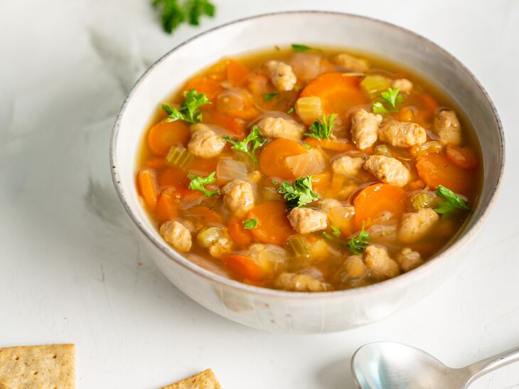 Roasted Chicken Soup with crackers