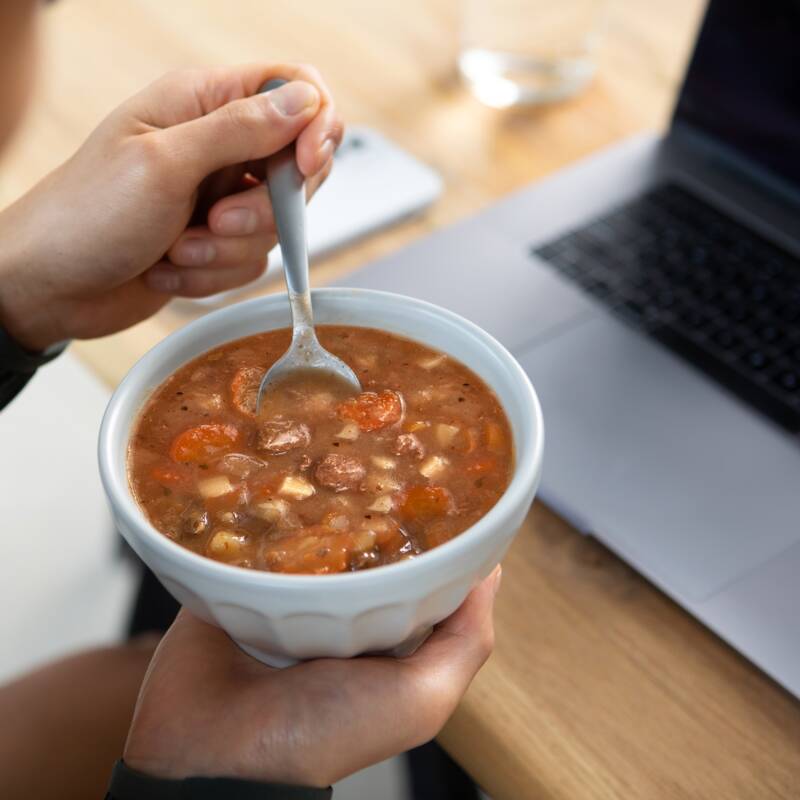 lunch break soup at work