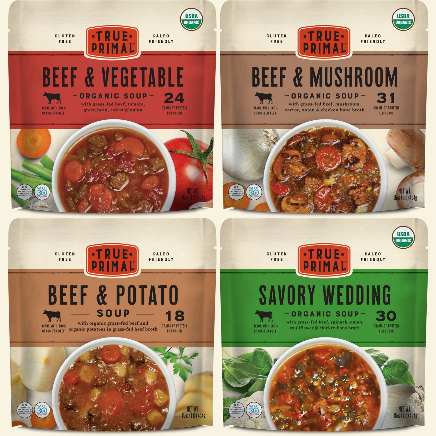 Beef and Vegetable Organic Soup, Beef and Mushroom Organic Soup, Savory Wedding Organic Soup, Beef & Potato Soup