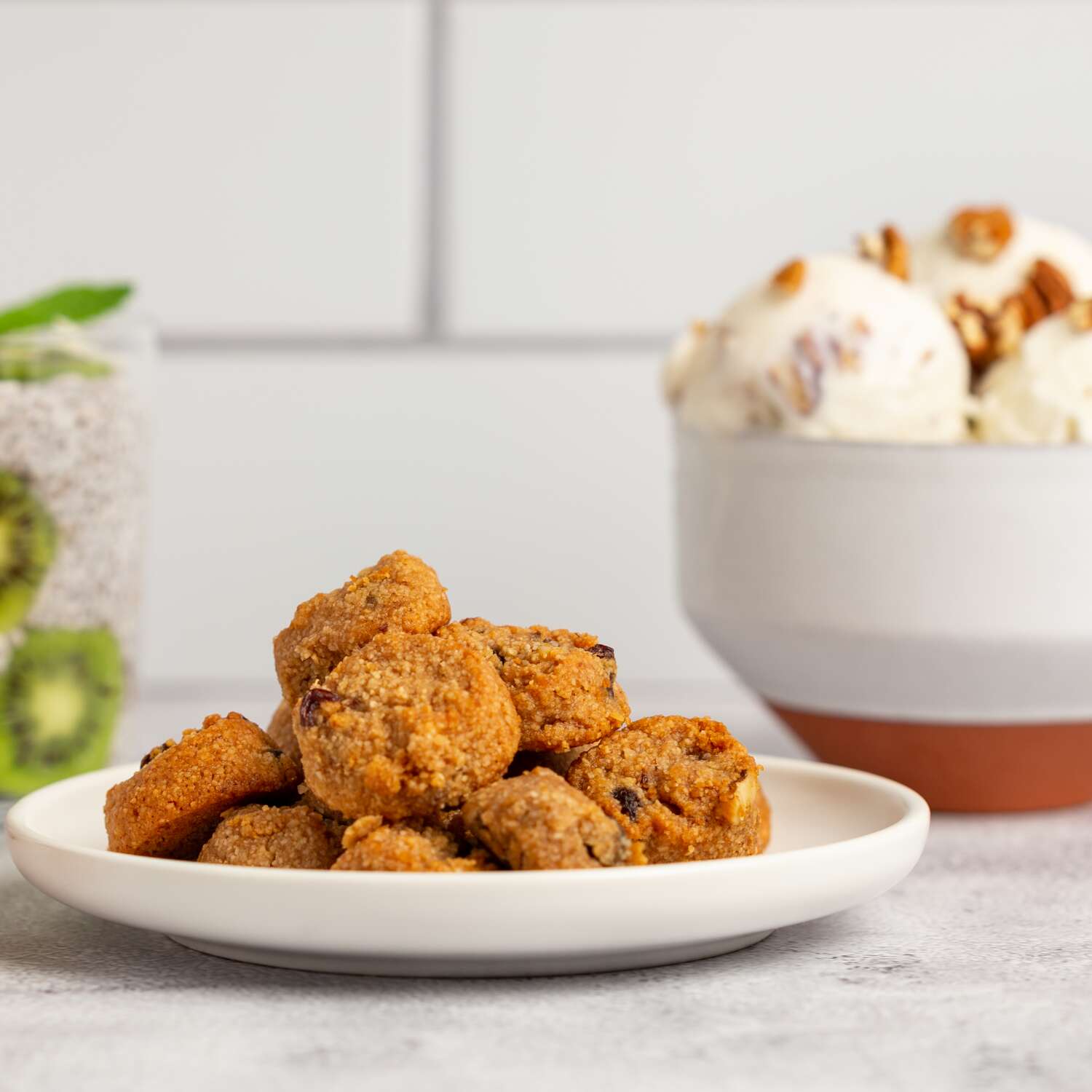 Ona Cinnamon Raisin Cookies with ice cream and pudding