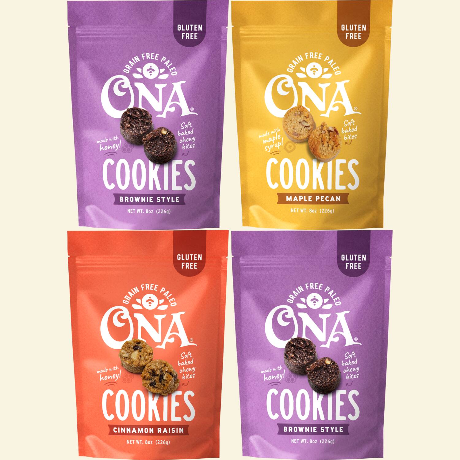 Ona Cookies Top Variety Pack in pouch, front