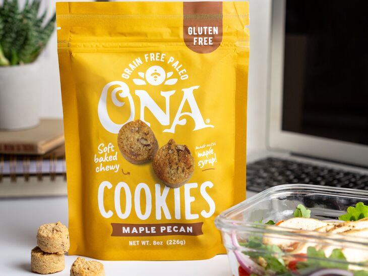 Ona Maple Pecan Cookies next to a salad