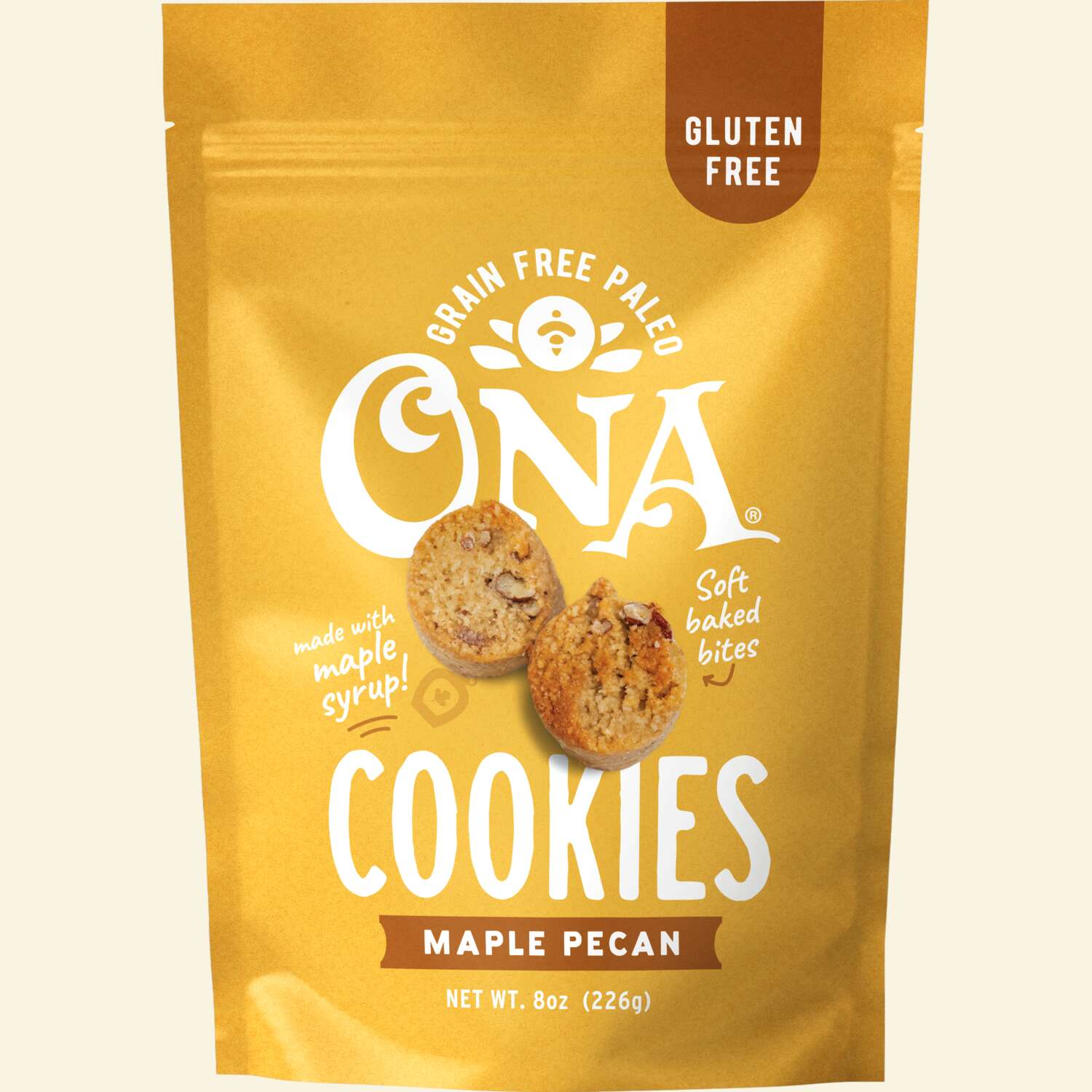 Ona Maple Pecan Cookies in pouch, front