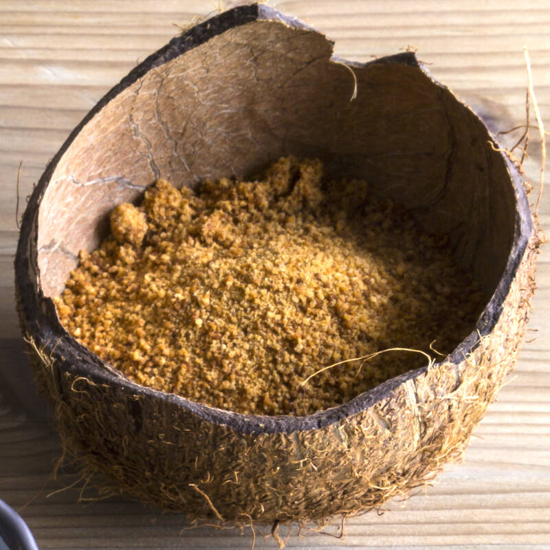 coconut sugar inside a coconut