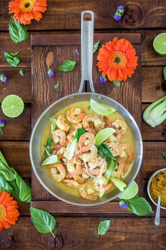 cooked shrimps in stainless steel sauce pan